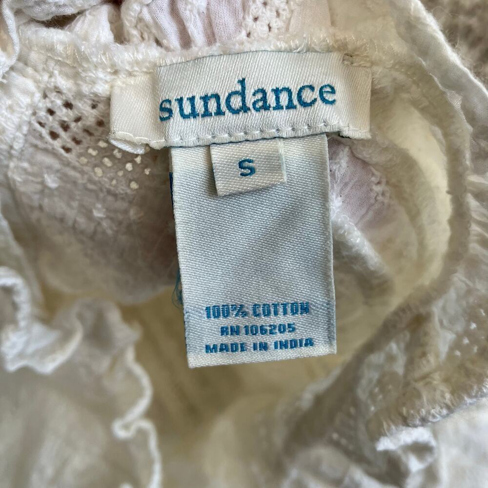 Sundance Sz S Ivory Sleeveless Blouse Crochet Eyelet Ruffled Trims Cotton - Picture 14 of 16